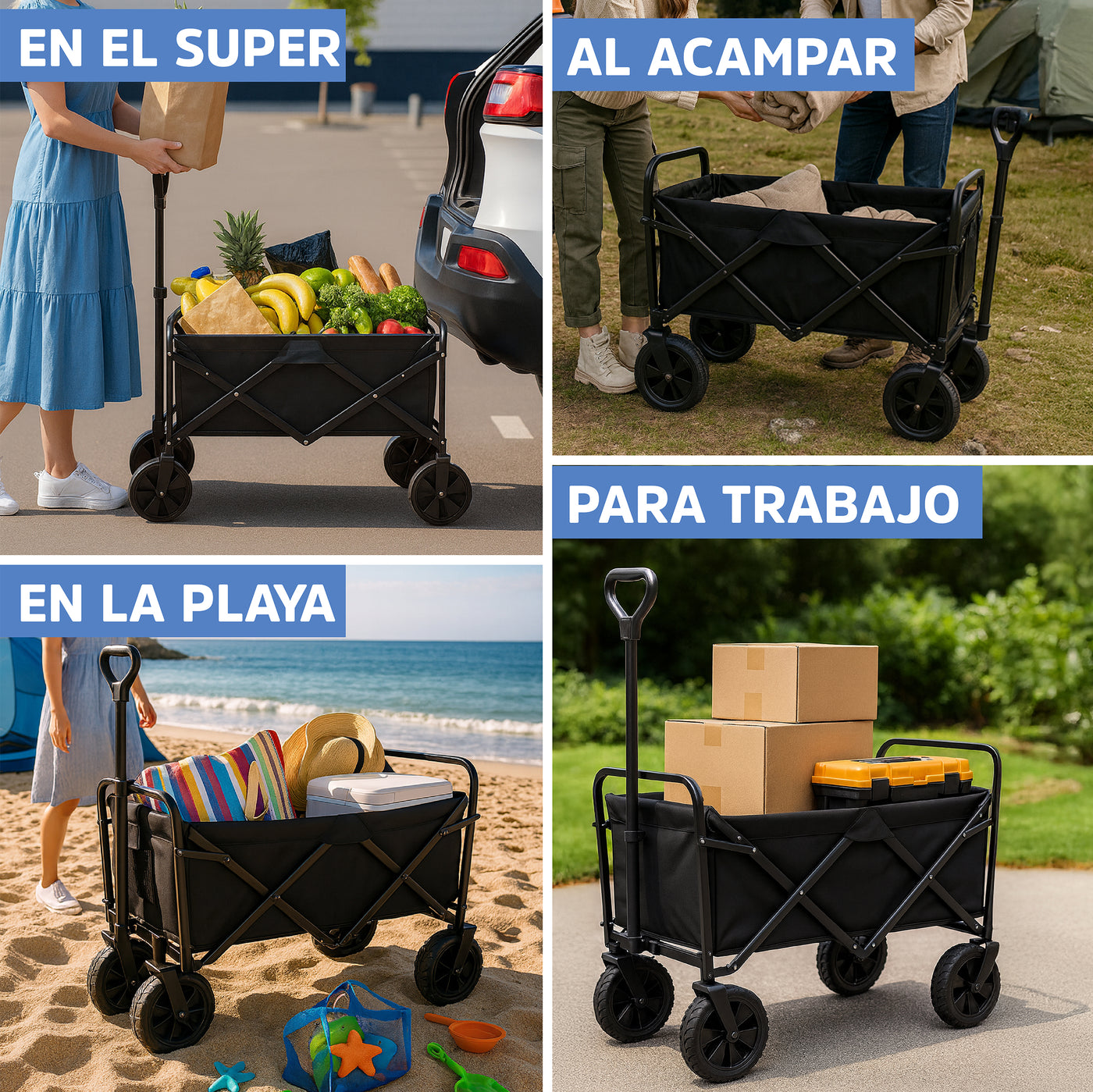 Carrito de Carga Plegable Multiusos con Manija Extensible