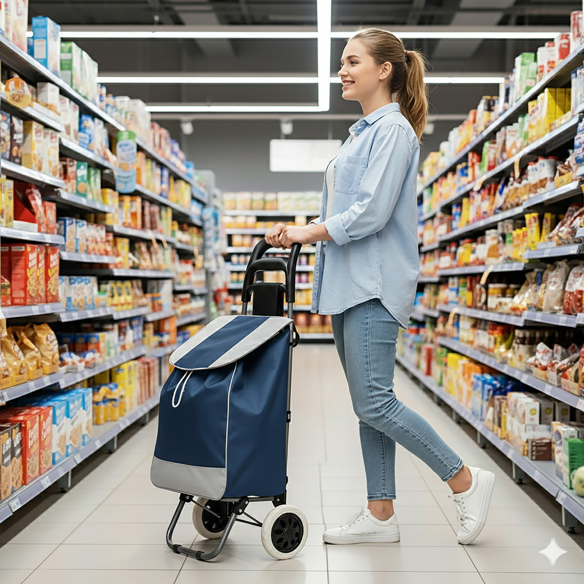Carrito de Compras Plegable con Ruedas (Mandado) color Azul Marino