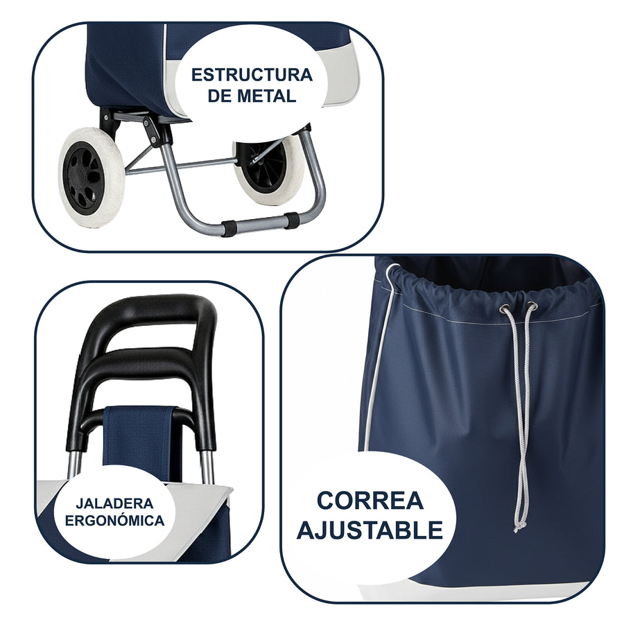 Carrito de Compras Plegable con Ruedas (Mandado) color Azul Marino