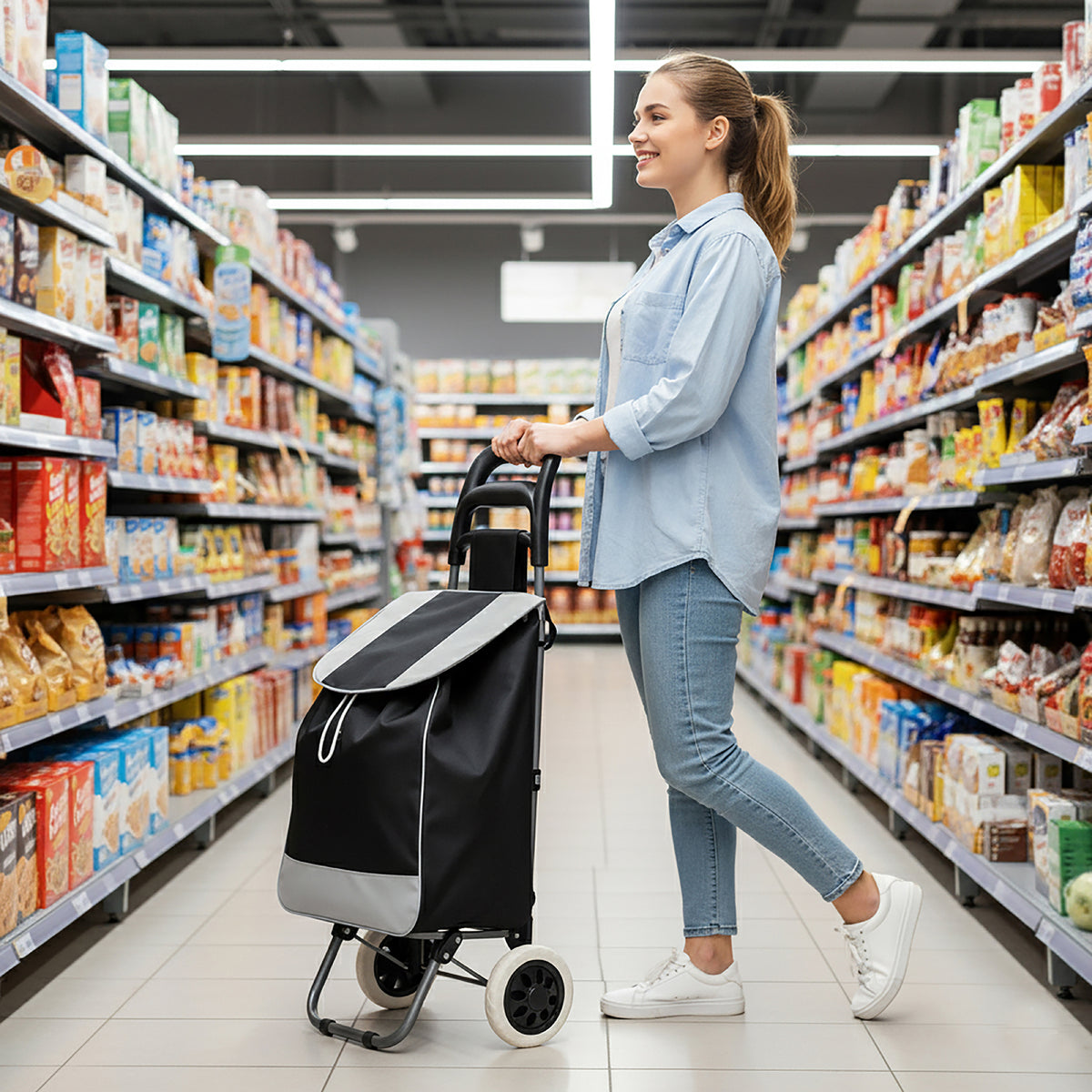Carrito de Compras Plegable con Ruedas (Mandado) color Negro