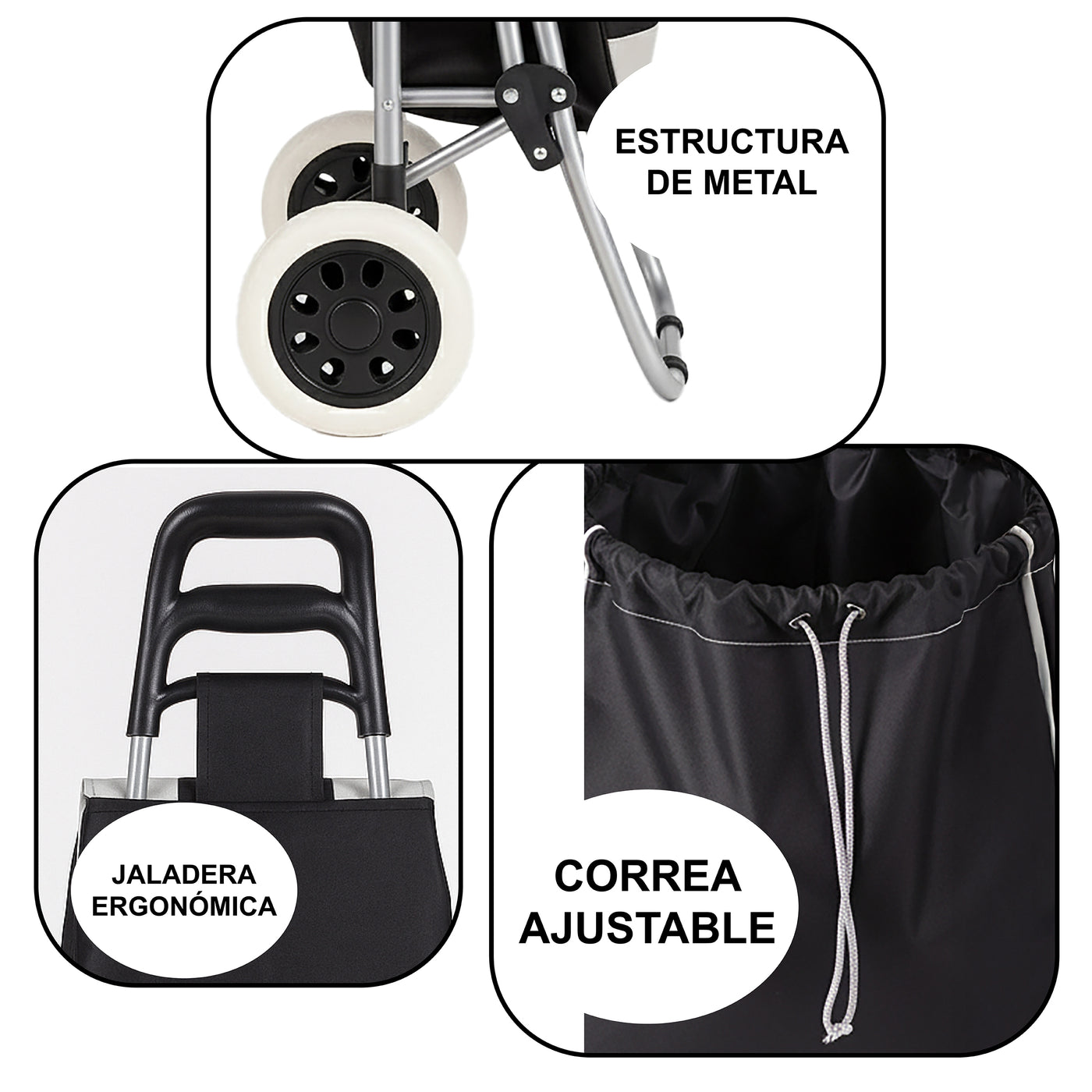 Carrito de Compras Plegable con Ruedas (Mandado) color Negro