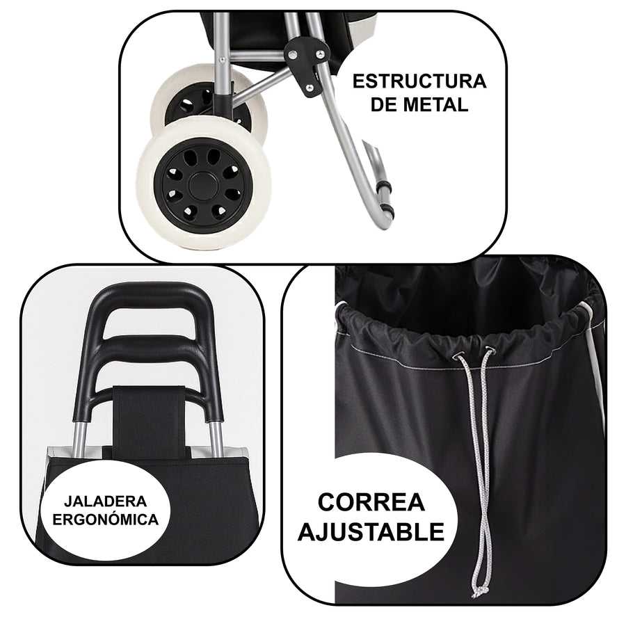 Carrito de Compras Plegable con Ruedas (Mandado) color Negro