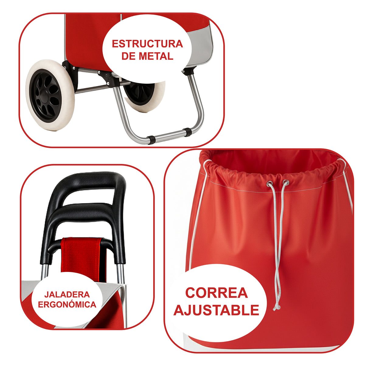 Carrito de Compras Plegable con Ruedas (Mandado) color Rojo