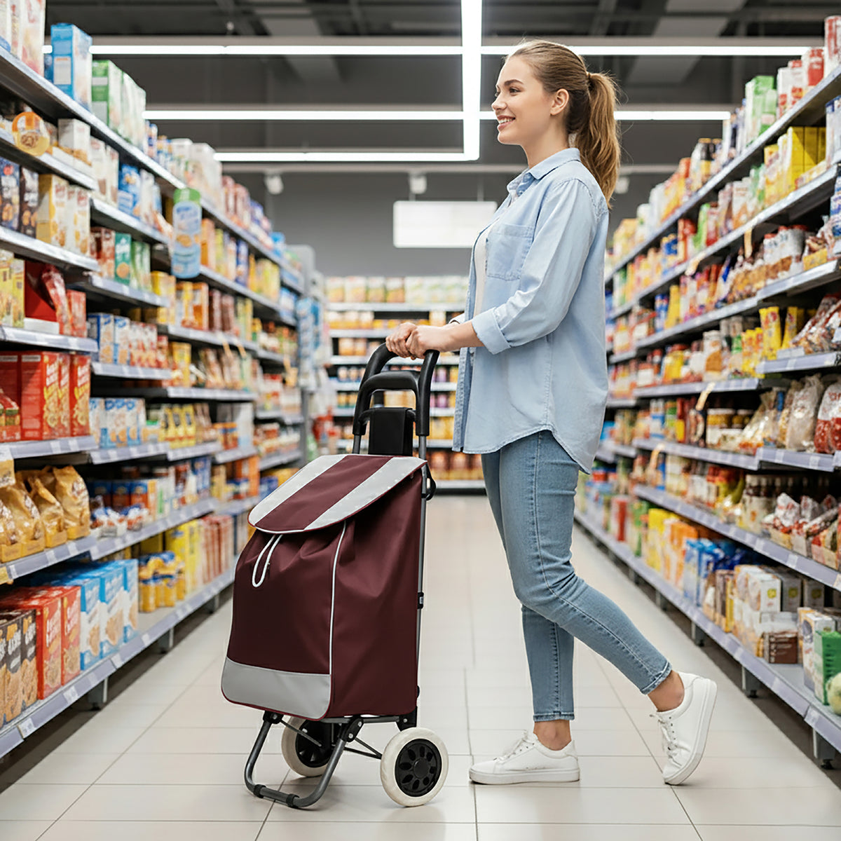 Carrito de Compras Plegable con Ruedas (Mandado) color Vino