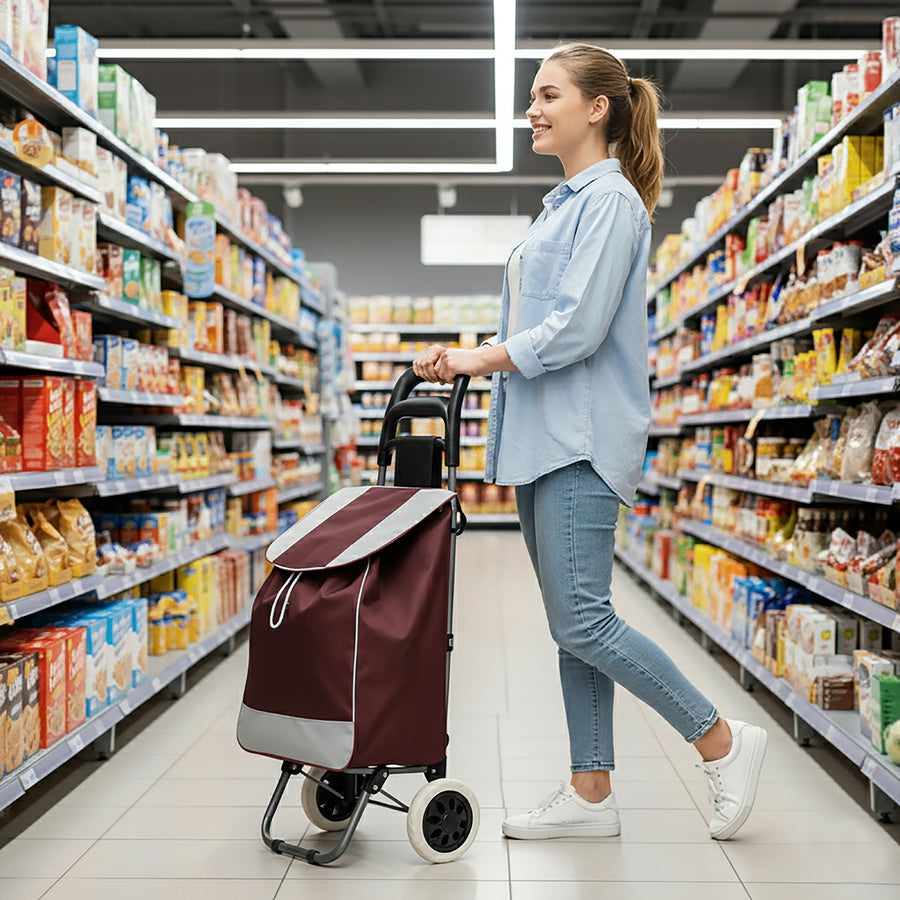 Carrito de Compras Plegable con Ruedas (Mandado) color Vino