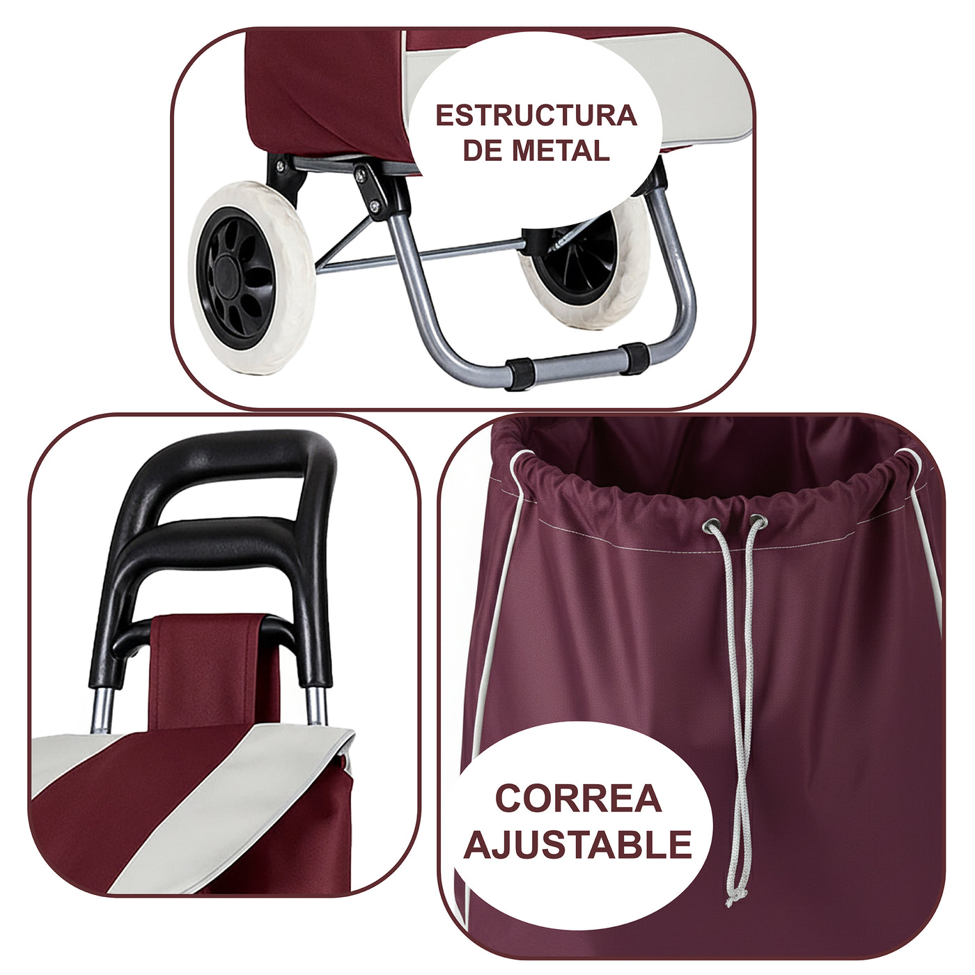 Carrito de Compras Plegable con Ruedas (Mandado) color Vino
