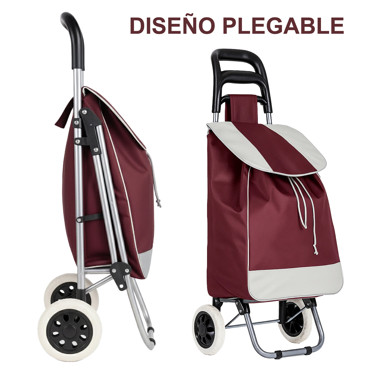 Carrito de Compras Plegable con Ruedas (Mandado) color Vino