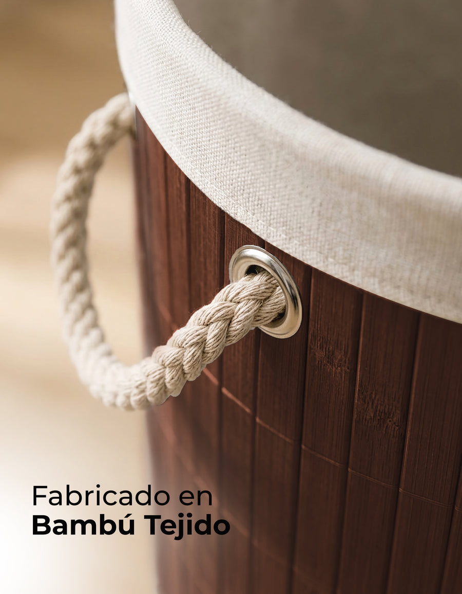 Cesto para Ropa Sucia de Bambú con Asas · Café