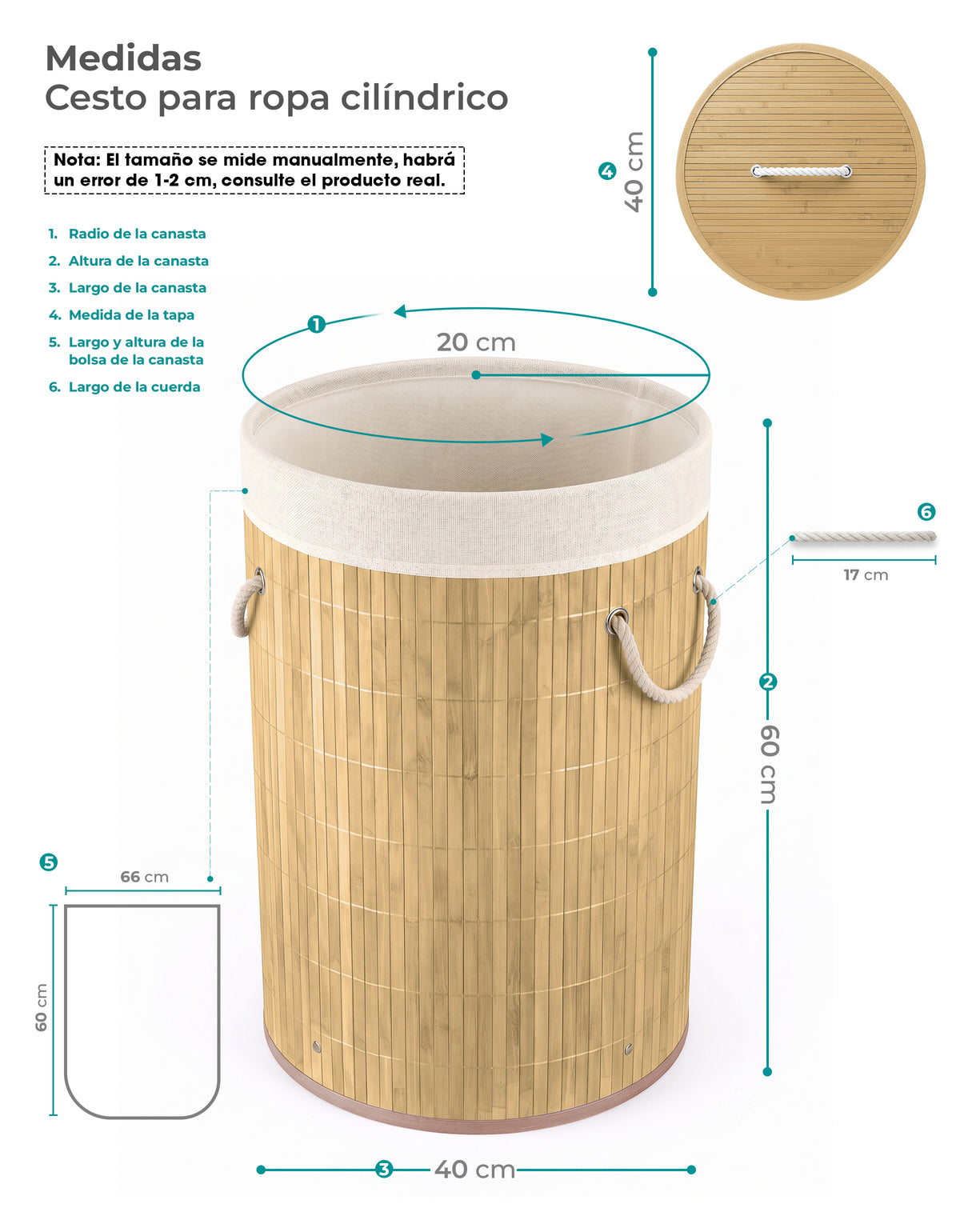 Cesto para Ropa Sucia de Bambú con Asas · Madera