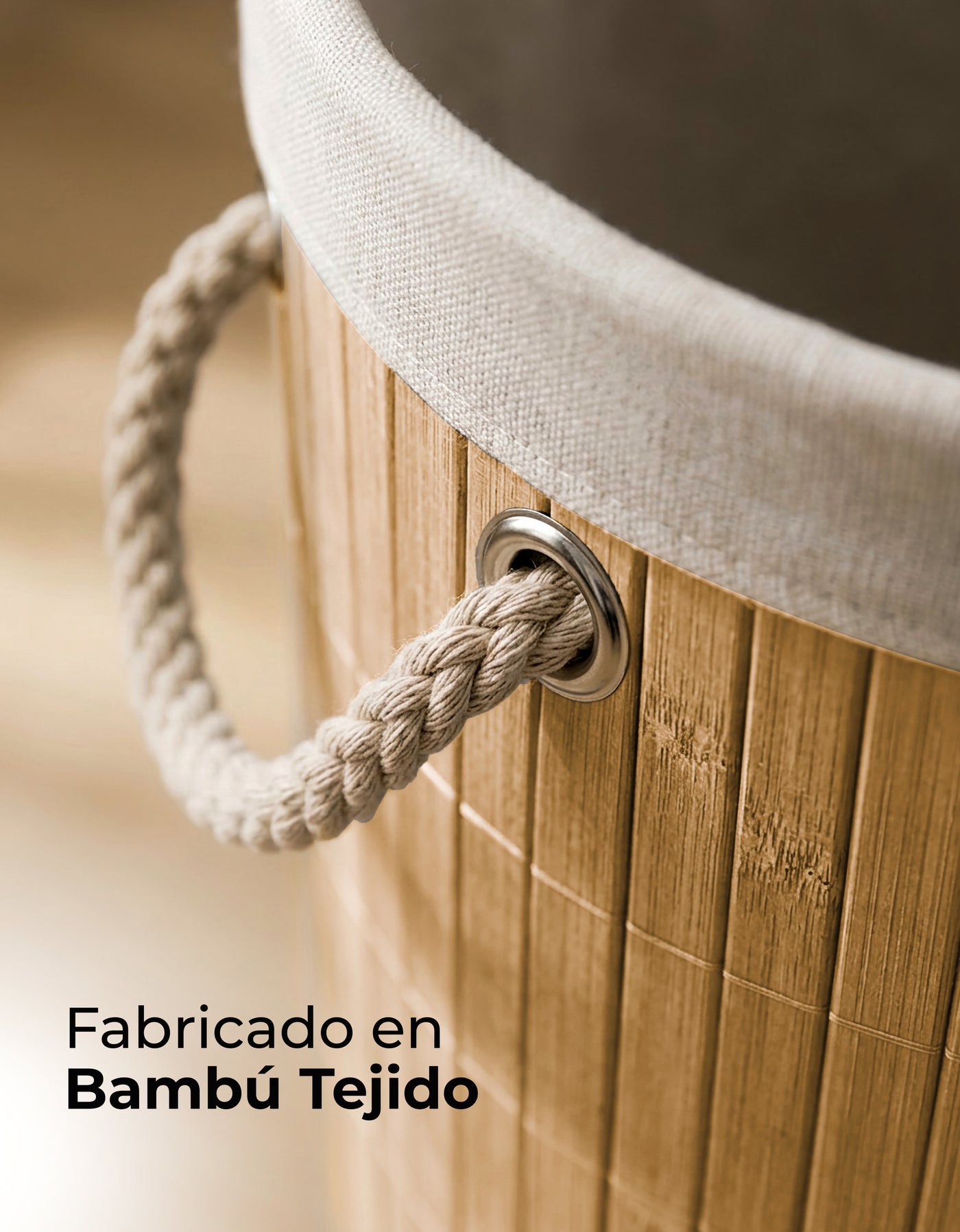 Cesto para Ropa Sucia de Bambú con Asas · Madera