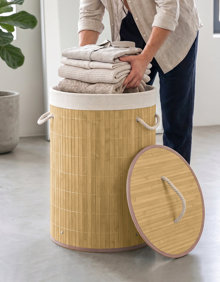 Cesto para Ropa Sucia de Bambú con Asas · Madera