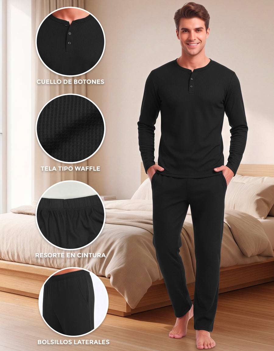 Conjunto Térmico Playera Manga Larga y Pants · 2 Piezas (M5230) color Negro