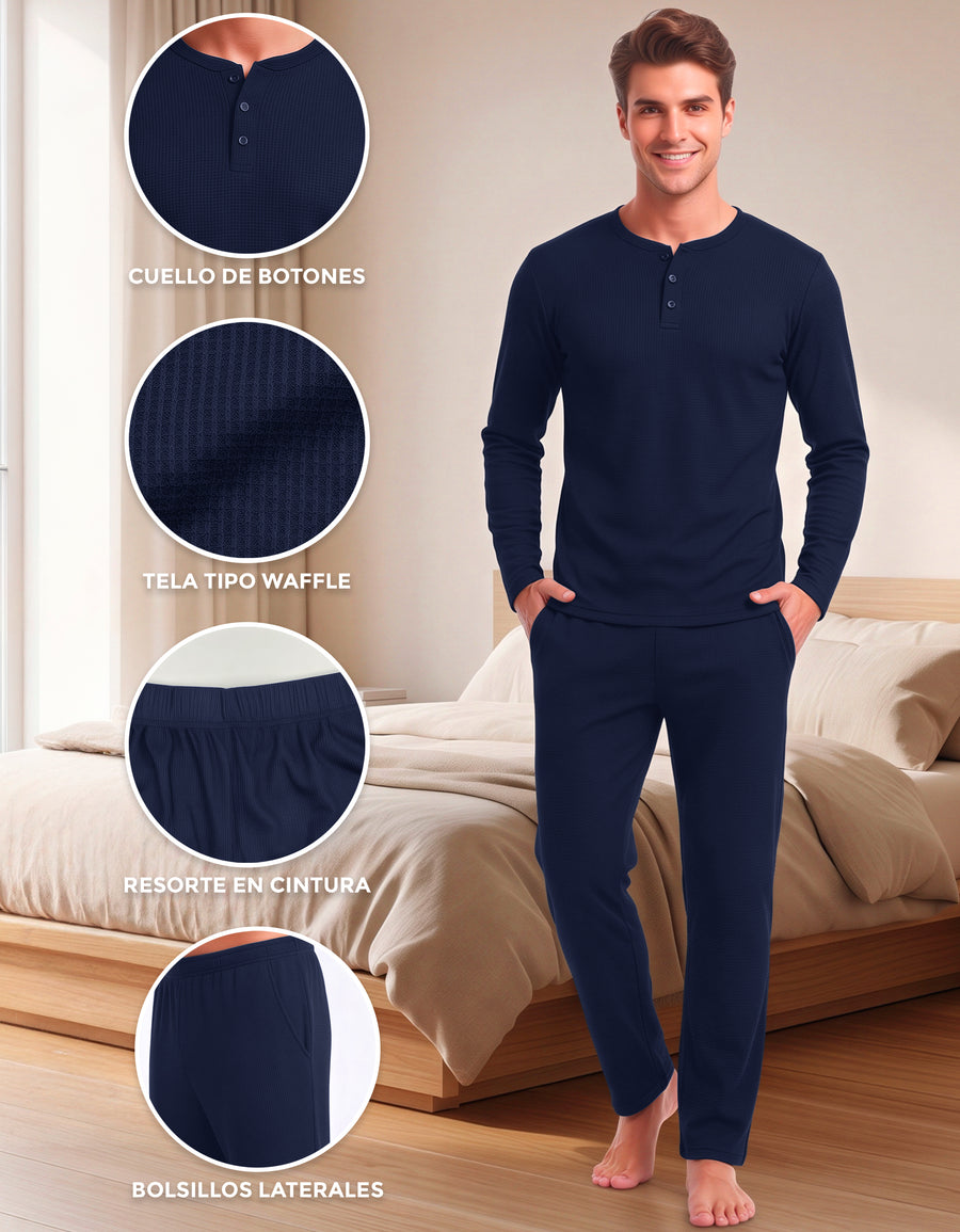 Conjunto Térmico Playera Manga Larga y Pants · 2 Piezas (M5232) color Azul Marino