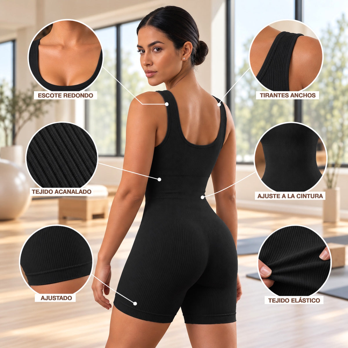 Enterizo Deportivo Mujer · Jumpsuit Corto y Largo · Unitalla color Corto · Negro