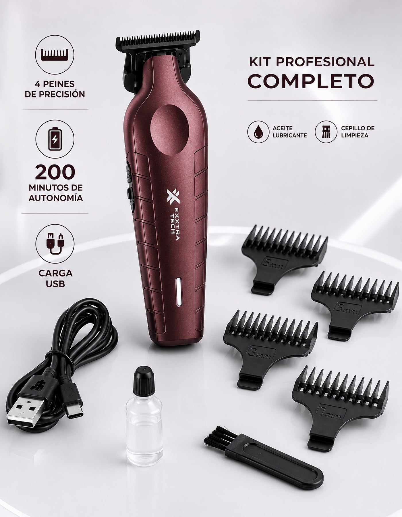 Máquina Cortapelo Recargable USB-C color Vino