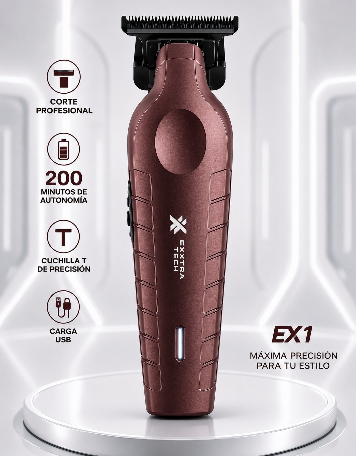 Máquina Cortapelo Recargable USB-C color Vino