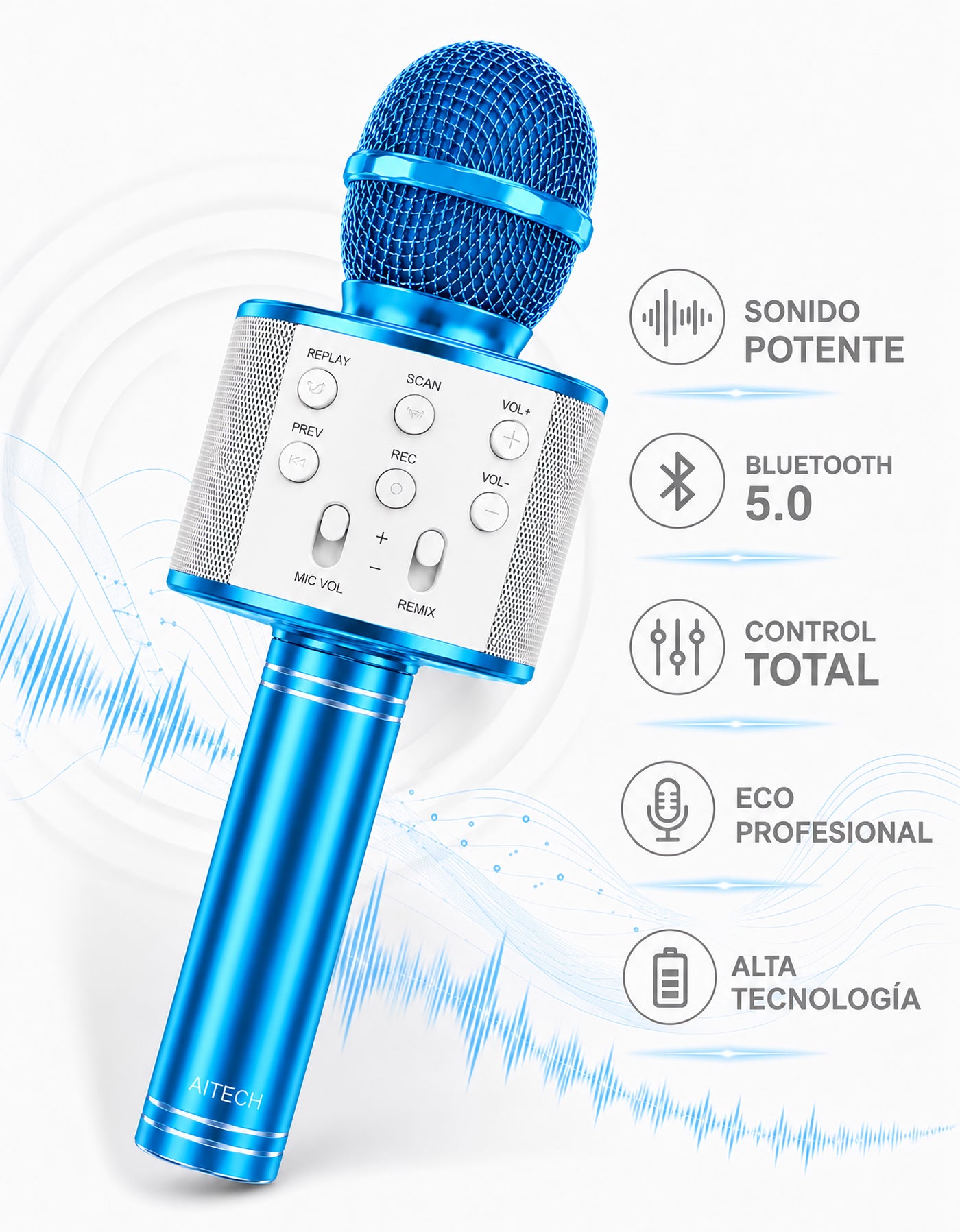 Micrófono Karaoke Bluetooth con Bocina WS858 color Azul