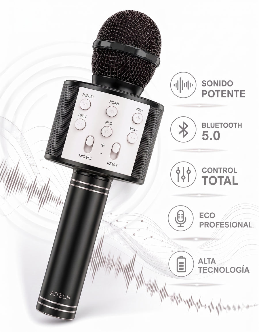 Micrófono Karaoke Bluetooth con Bocina WS858 color Negro