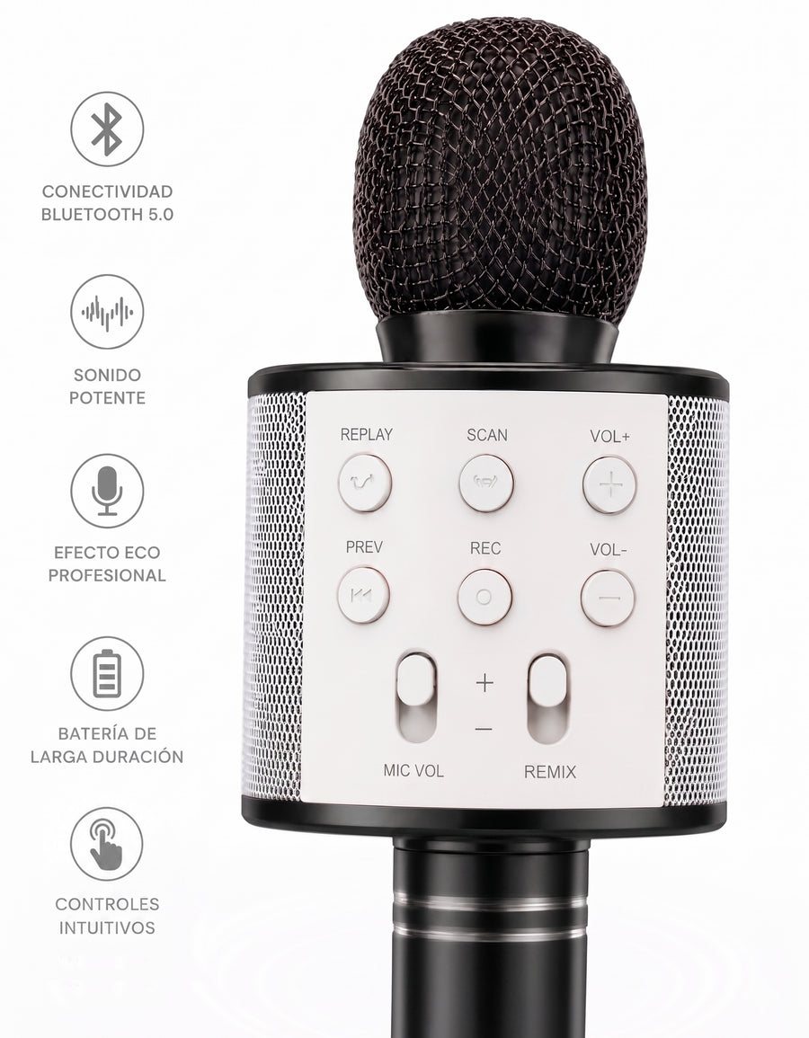 Micrófono Karaoke Bluetooth con Bocina WS858 color Negro
