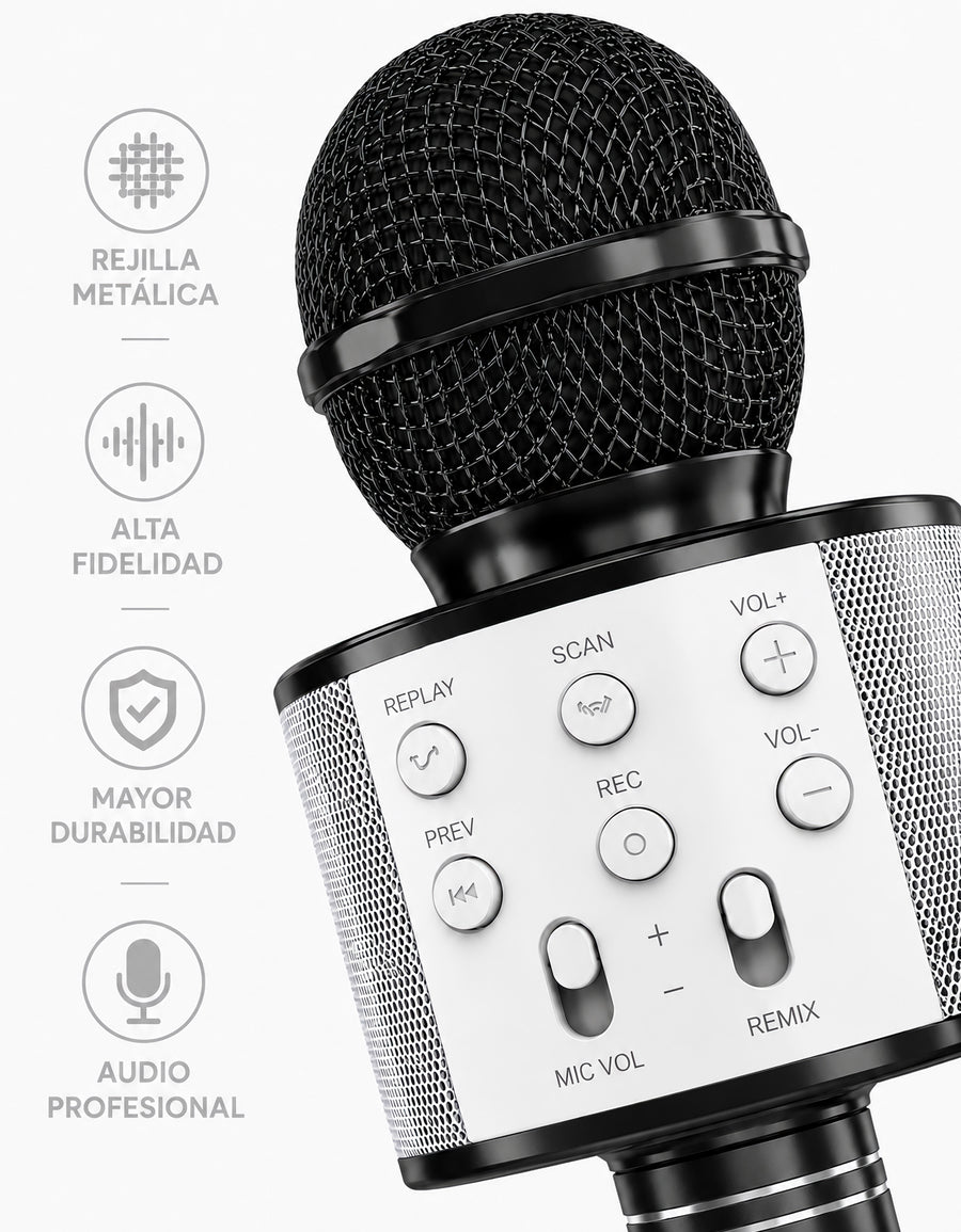 Micrófono Karaoke Bluetooth con Bocina WS858 color Negro