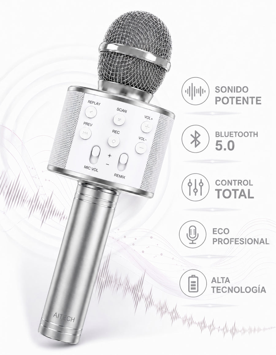 Micrófono Karaoke Bluetooth con Bocina WS858 color Plata