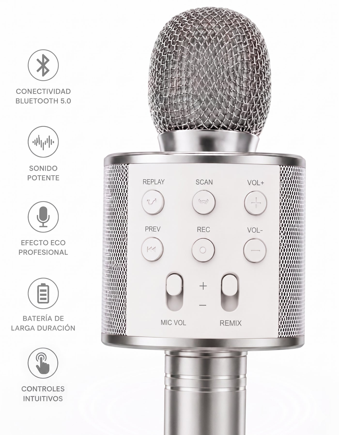 Micrófono Karaoke Bluetooth con Bocina WS858 color Plata