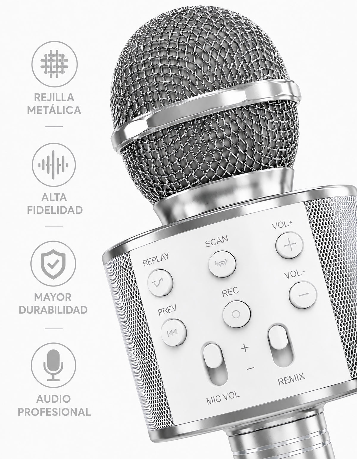 Micrófono Karaoke Bluetooth con Bocina WS858 color Plata
