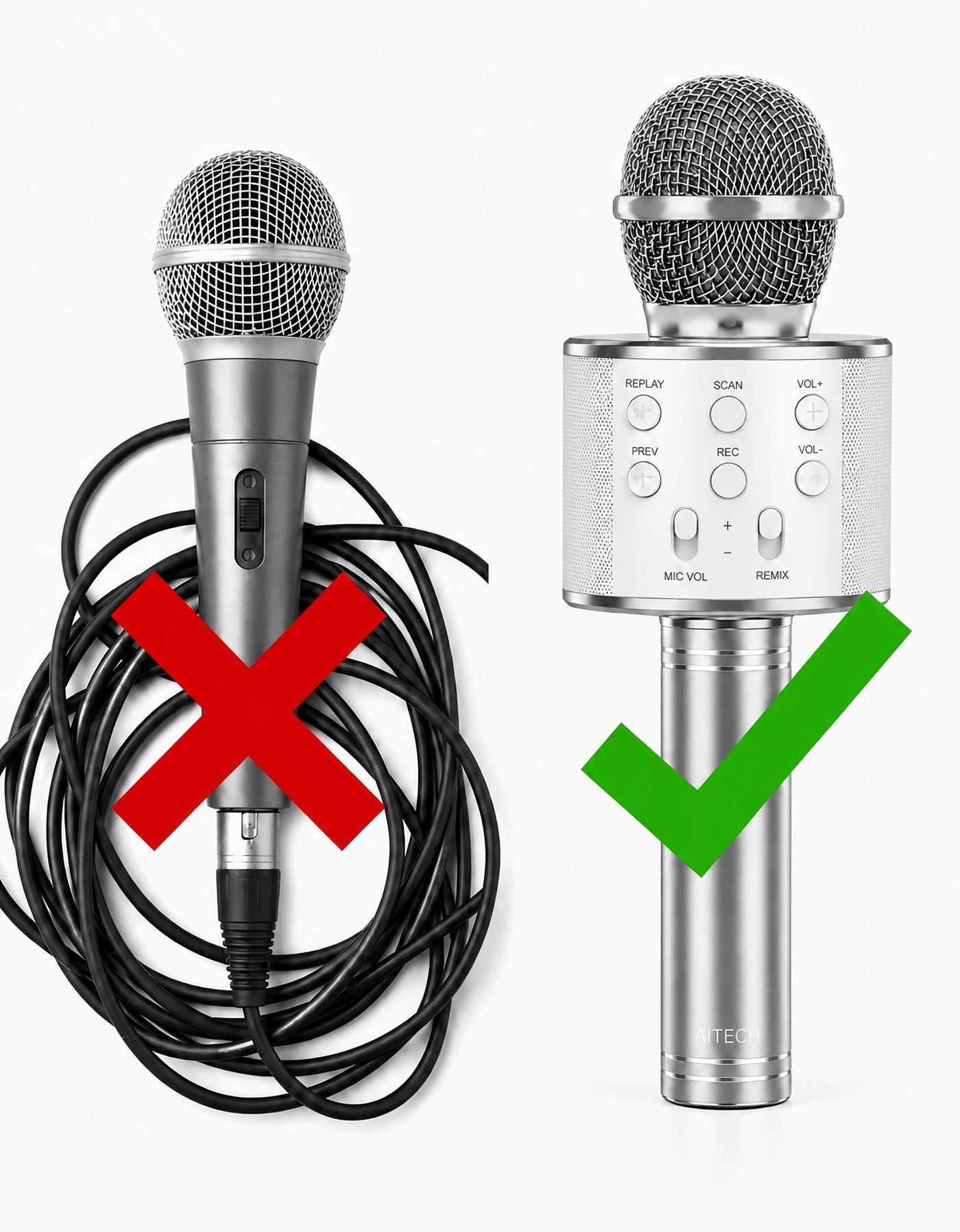 Micrófono Karaoke Bluetooth con Bocina WS858 color Plata