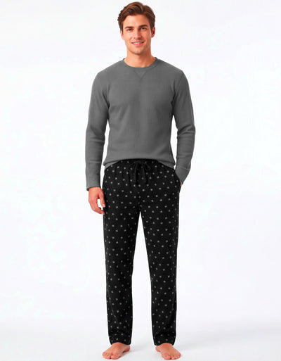 Conjunto Térmico Playera y Pants Polar · 2 Piezas (M5233) color Gris Oxford / Aviones negro