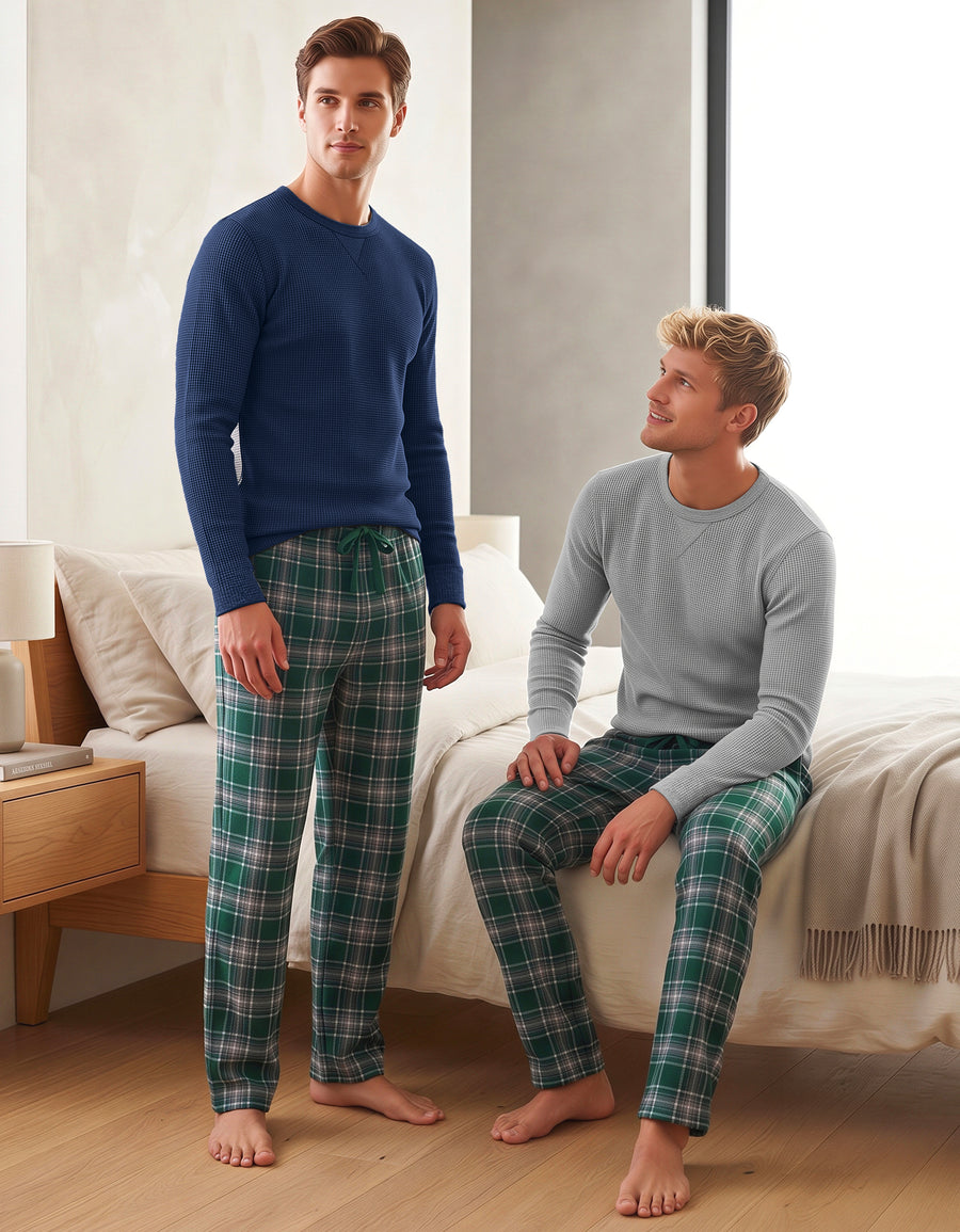 Conjunto Térmico Playera y Pants Polar · 2 Piezas (M5235) color Azul Marino / Cuadros verde