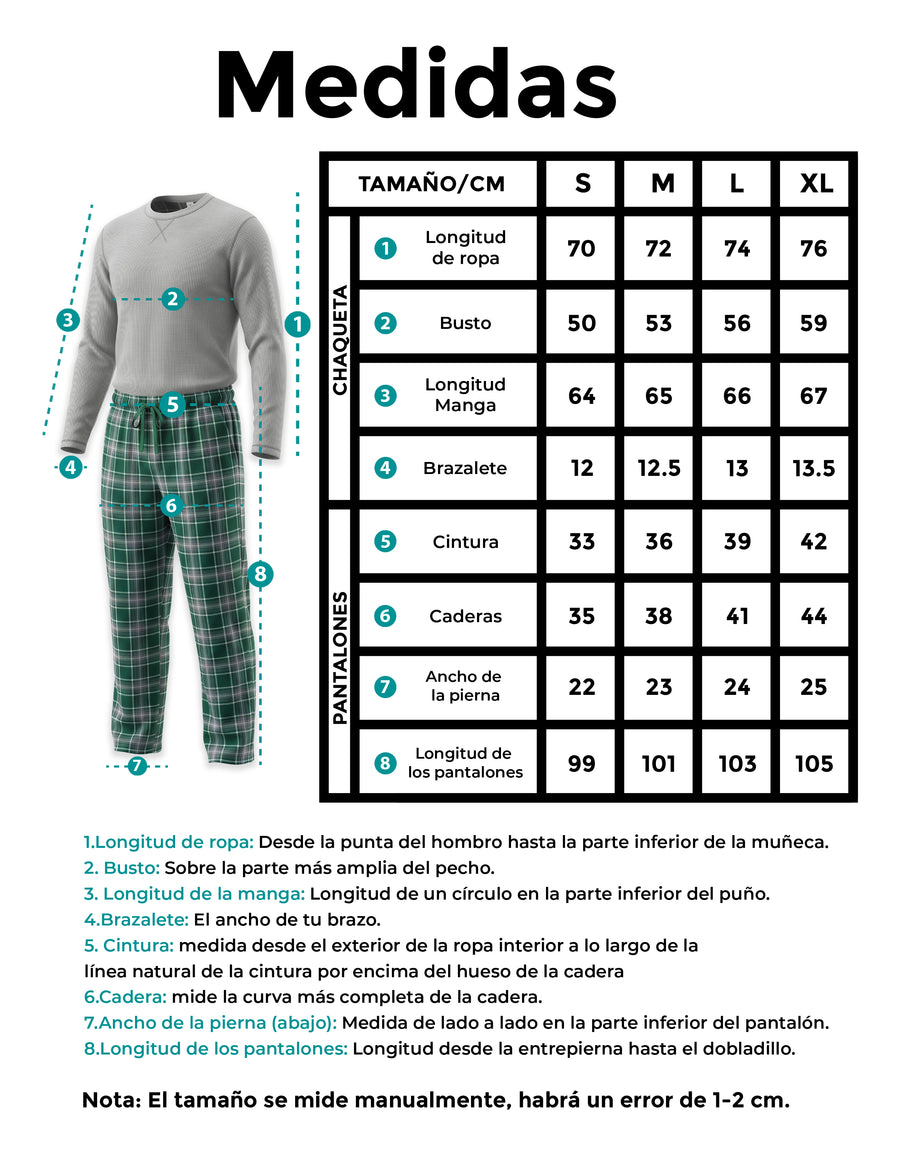 Conjunto Térmico Playera y Pants Polar · 2 Piezas (M5236) color Gris Jaspe / Cuadros verde