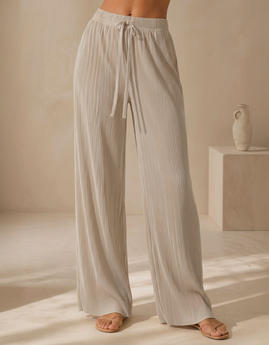 Pantalón Mujer Pierna Ancha Casual color Beige
