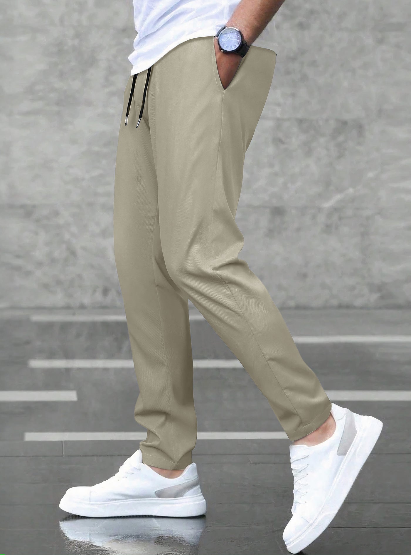 Pantalones Jogger Slim Fit Hombre Deportivos Casuales color Beige