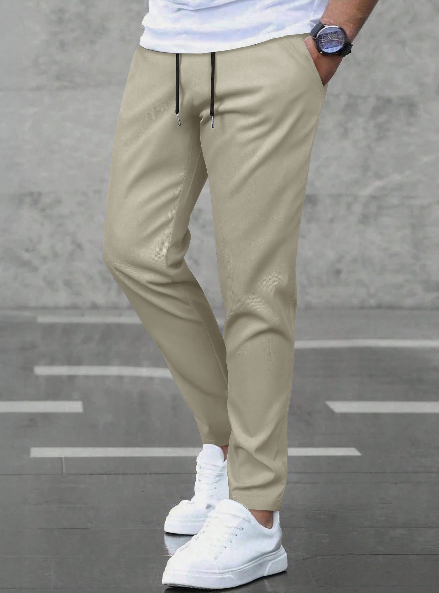 Pantalones Jogger Slim Fit Hombre Deportivos Casuales color Beige