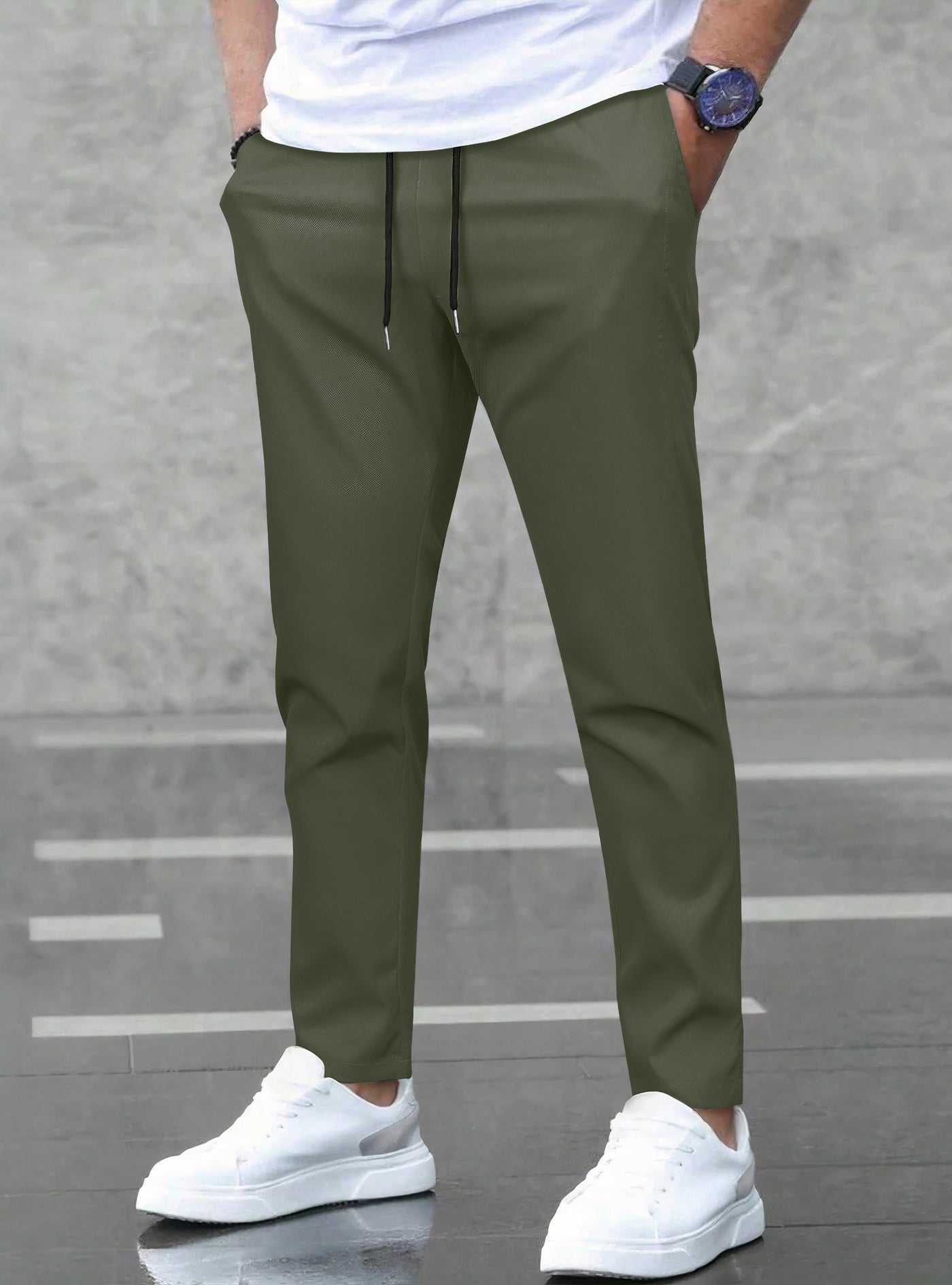 Pantalones Jogger Slim Fit Hombre Deportivos Casuales color Verde Militar