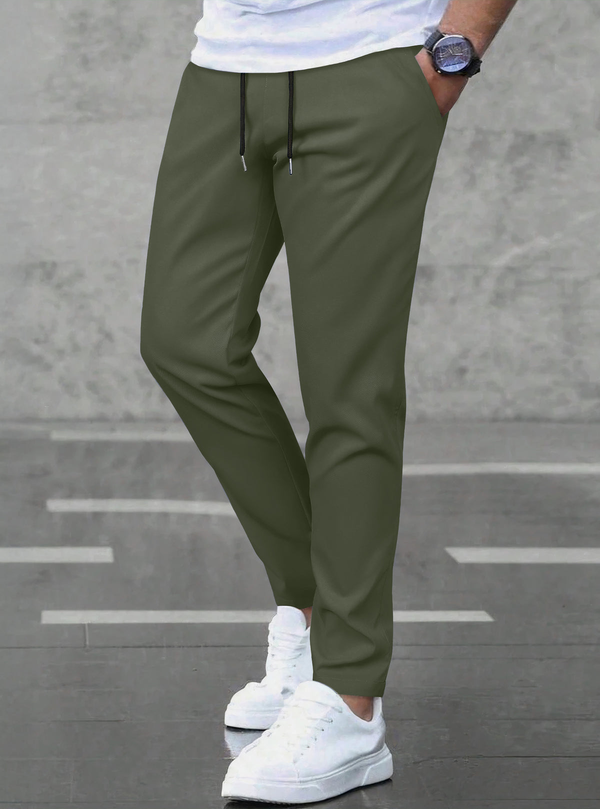 Pantalones Jogger Slim Fit Hombre Deportivos Casuales color Verde Militar
