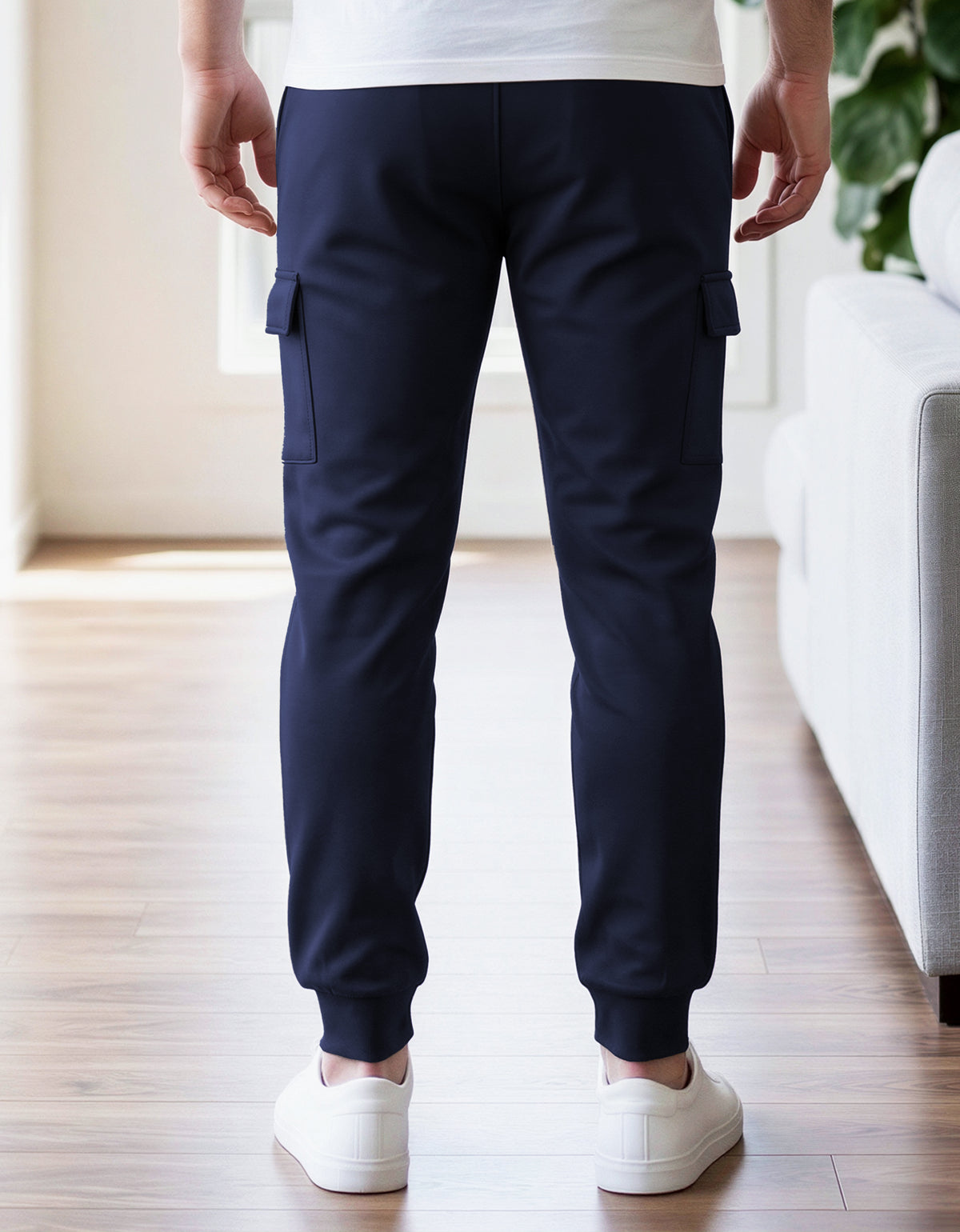 Pants Jogger Cargo Hombre Fleece con Bolsillos Laterales color Azul Marino