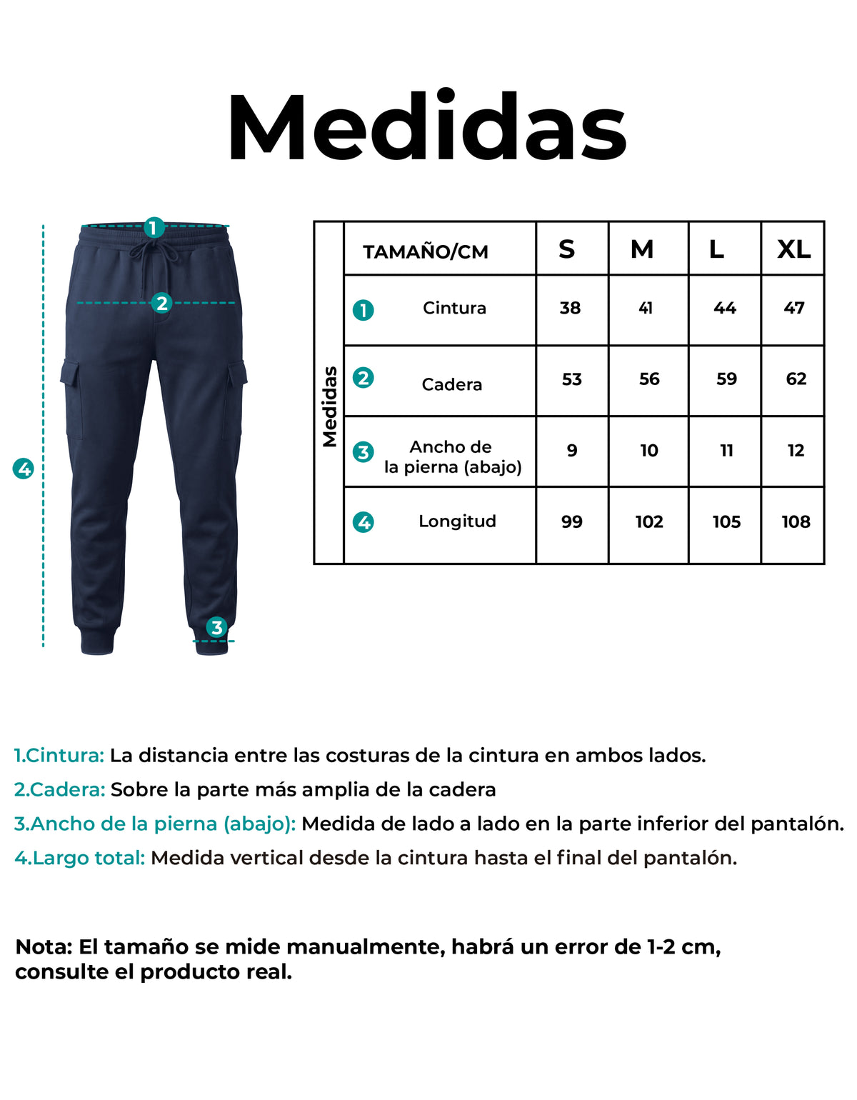 Pants Jogger Cargo Hombre Fleece con Bolsillos Laterales color Azul Marino