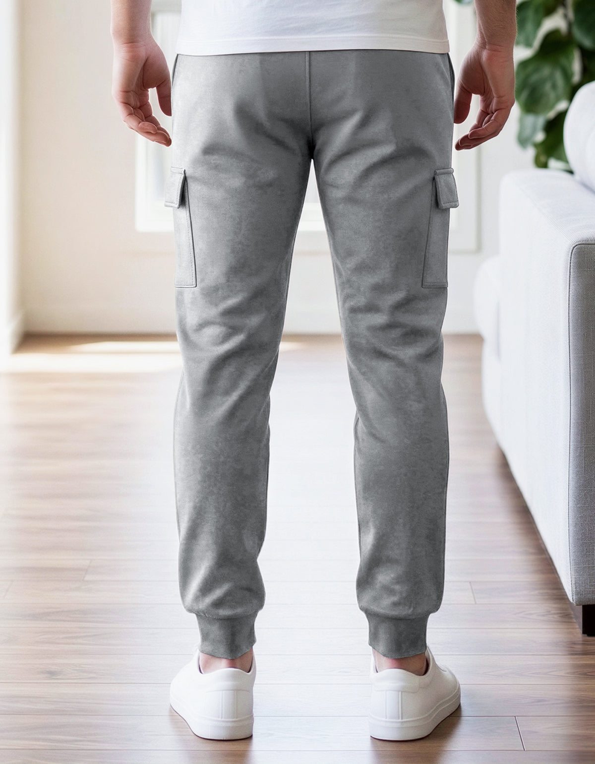 Pants Jogger Cargo Hombre Fleece con Bolsillos Laterales color Gris Jaspe