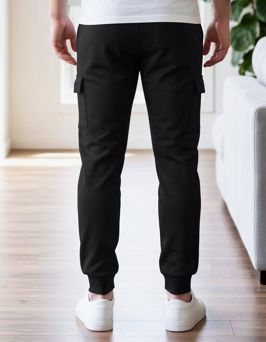 Pants Jogger Cargo Hombre Fleece con Bolsillos Laterales color Negro