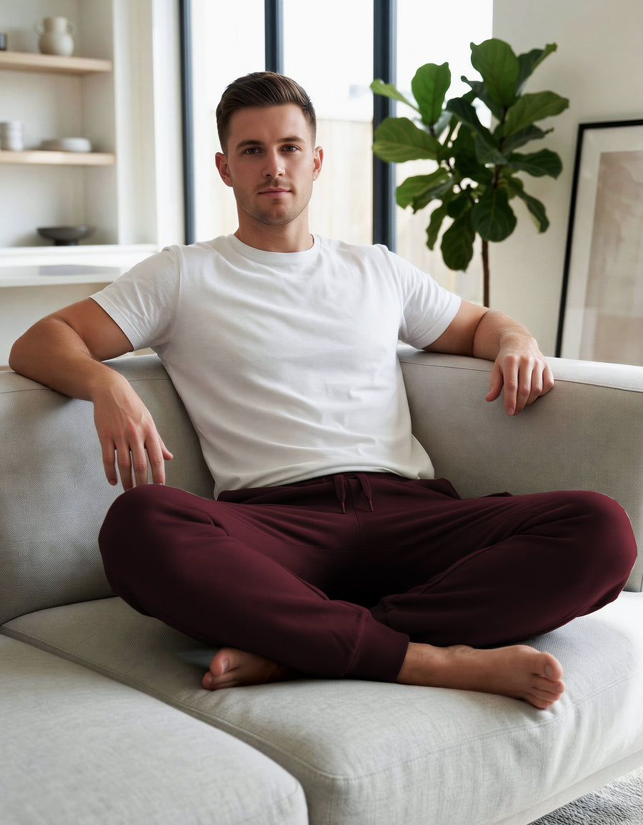 Pants Jogger Cargo Hombre Fleece con Bolsillos Laterales color Vino