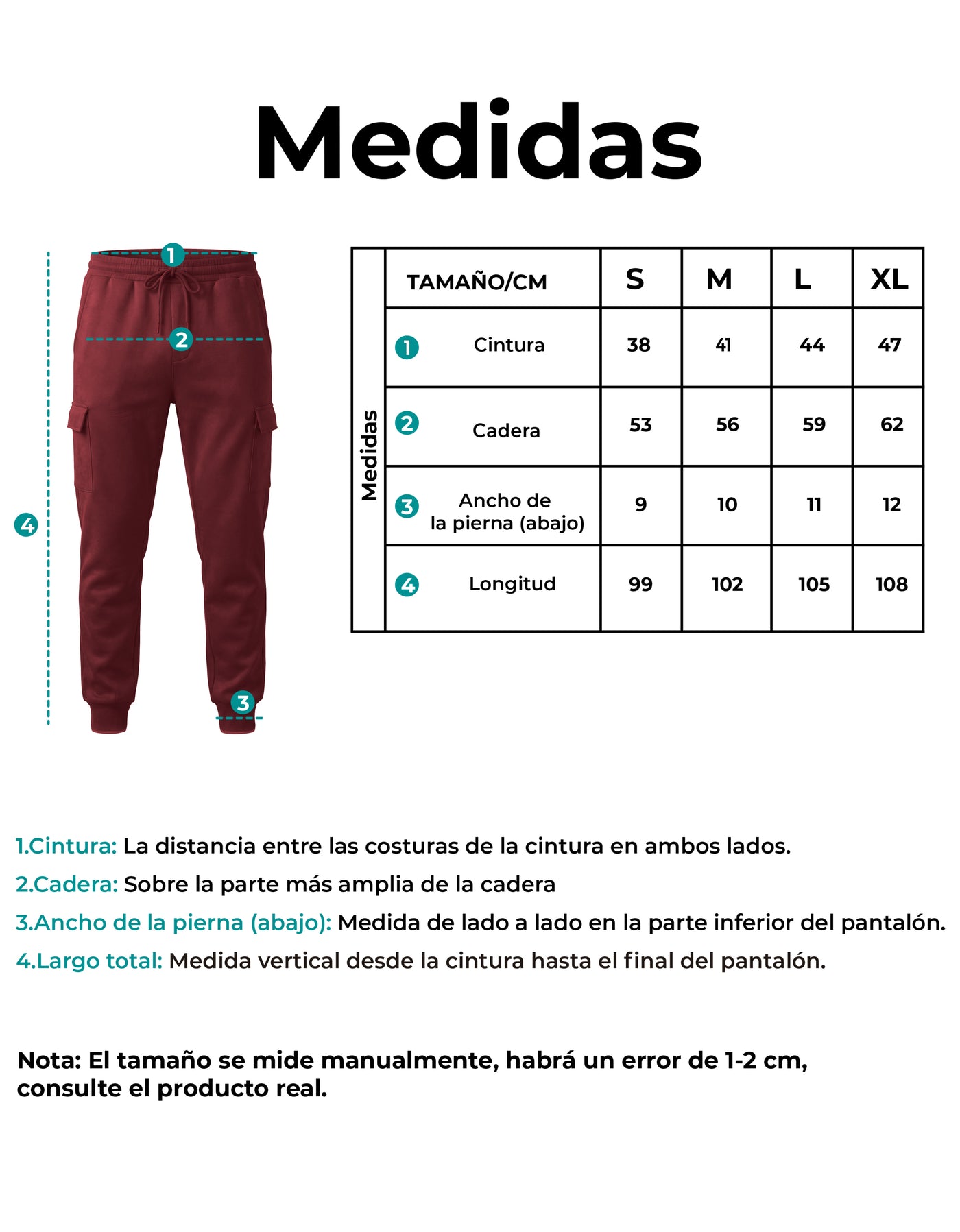 Pants Jogger Cargo Hombre Fleece con Bolsillos Laterales color Vino