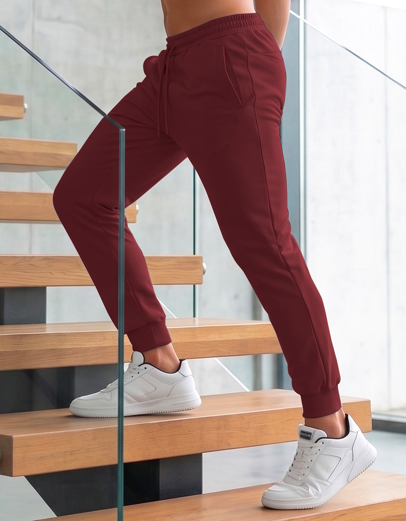 Pants Jogger Hombre Fleece con Bolsillos color Vino