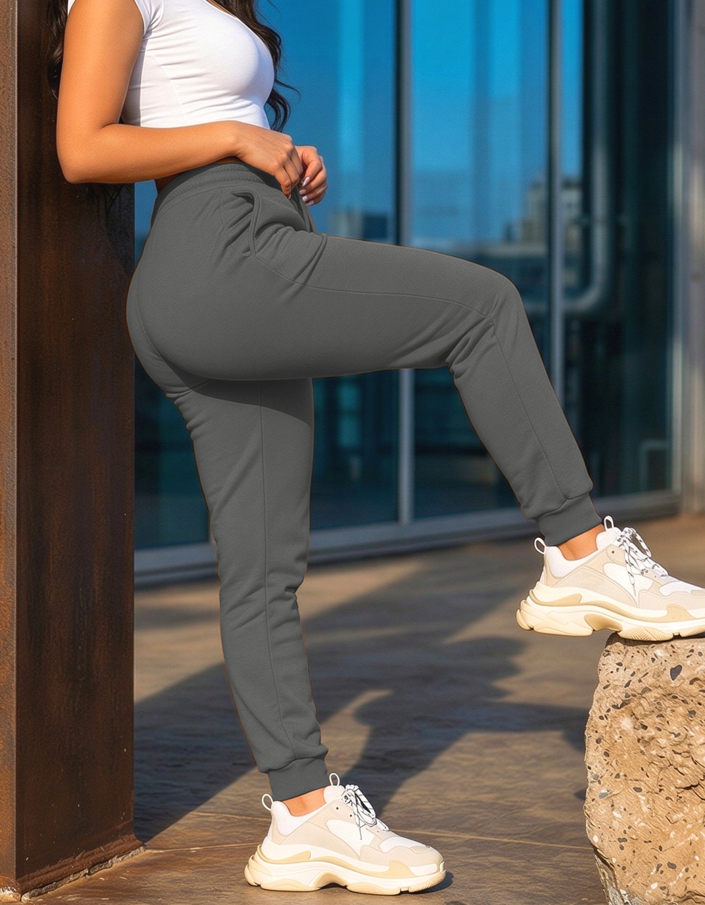 Pants Jogger Mujer Fleece con Bolsillos color Gris Oxford