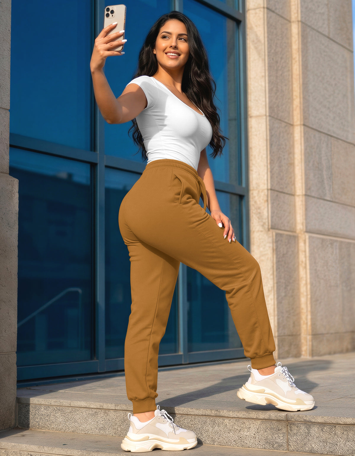 Pants Jogger Mujer Fleece con Bolsillos color Khaki