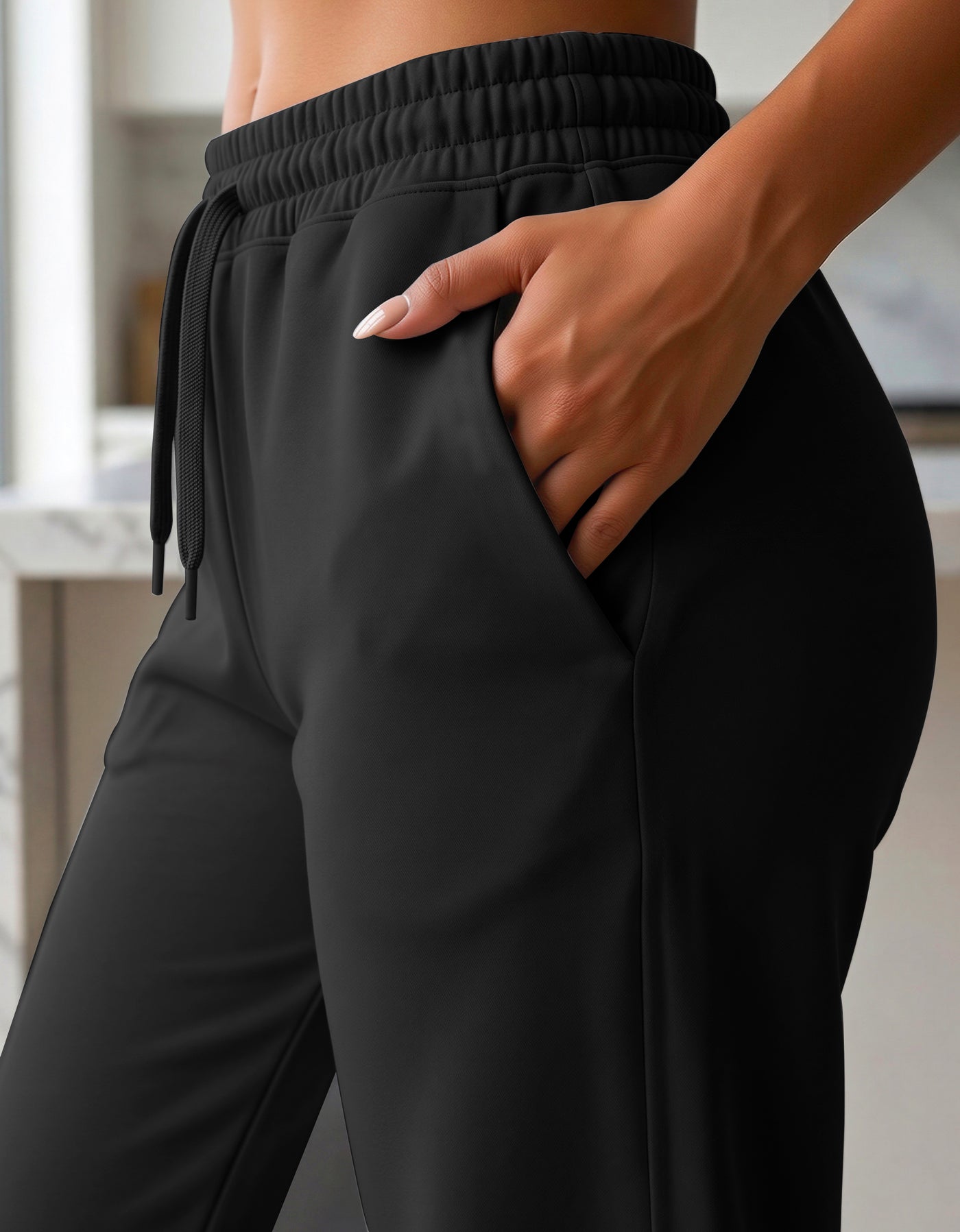 Pants Recto Mujer Fleece Corte Cómodo color Negro