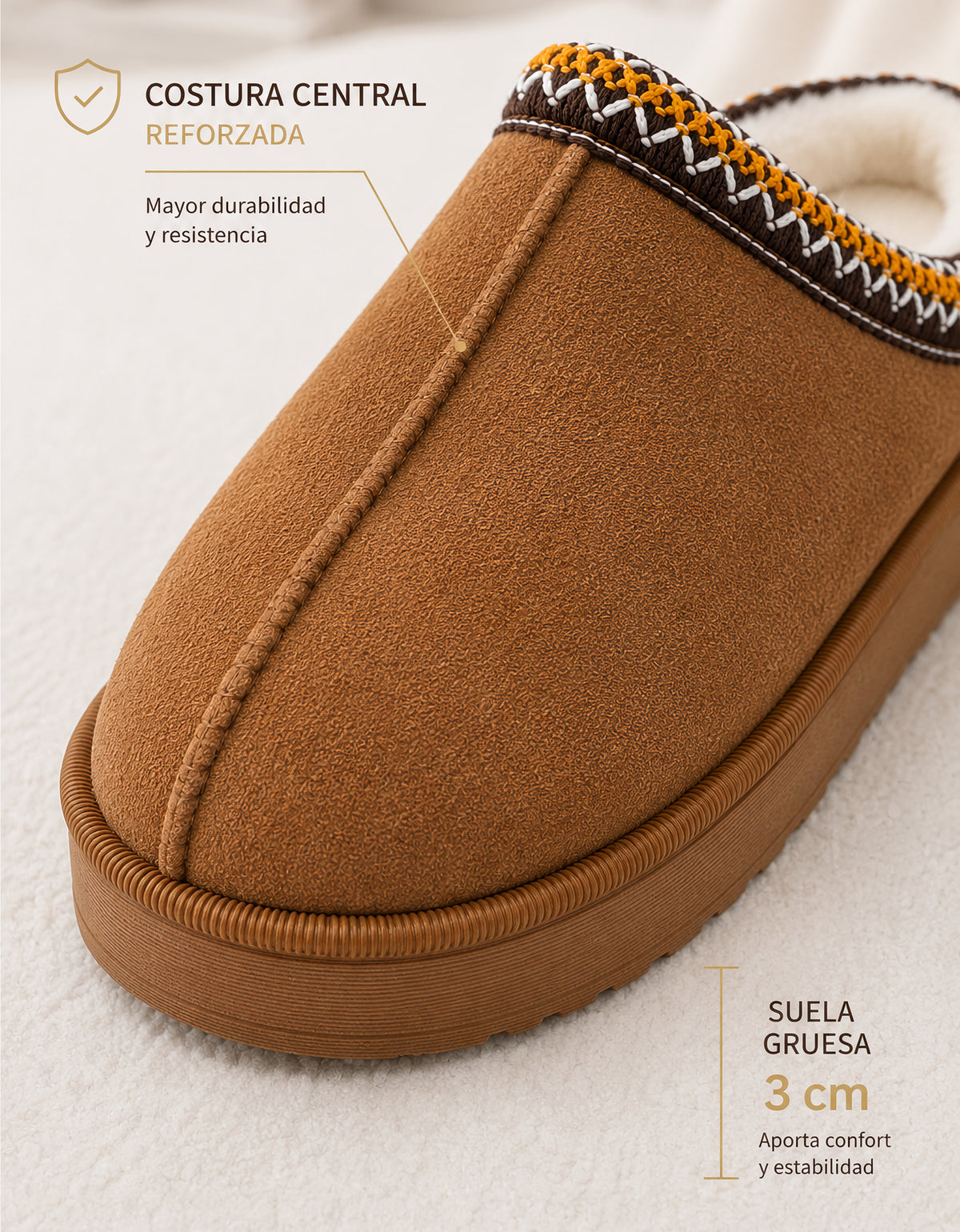 Pantuflas Cerradas Suaves Antiderrapantes color Beige