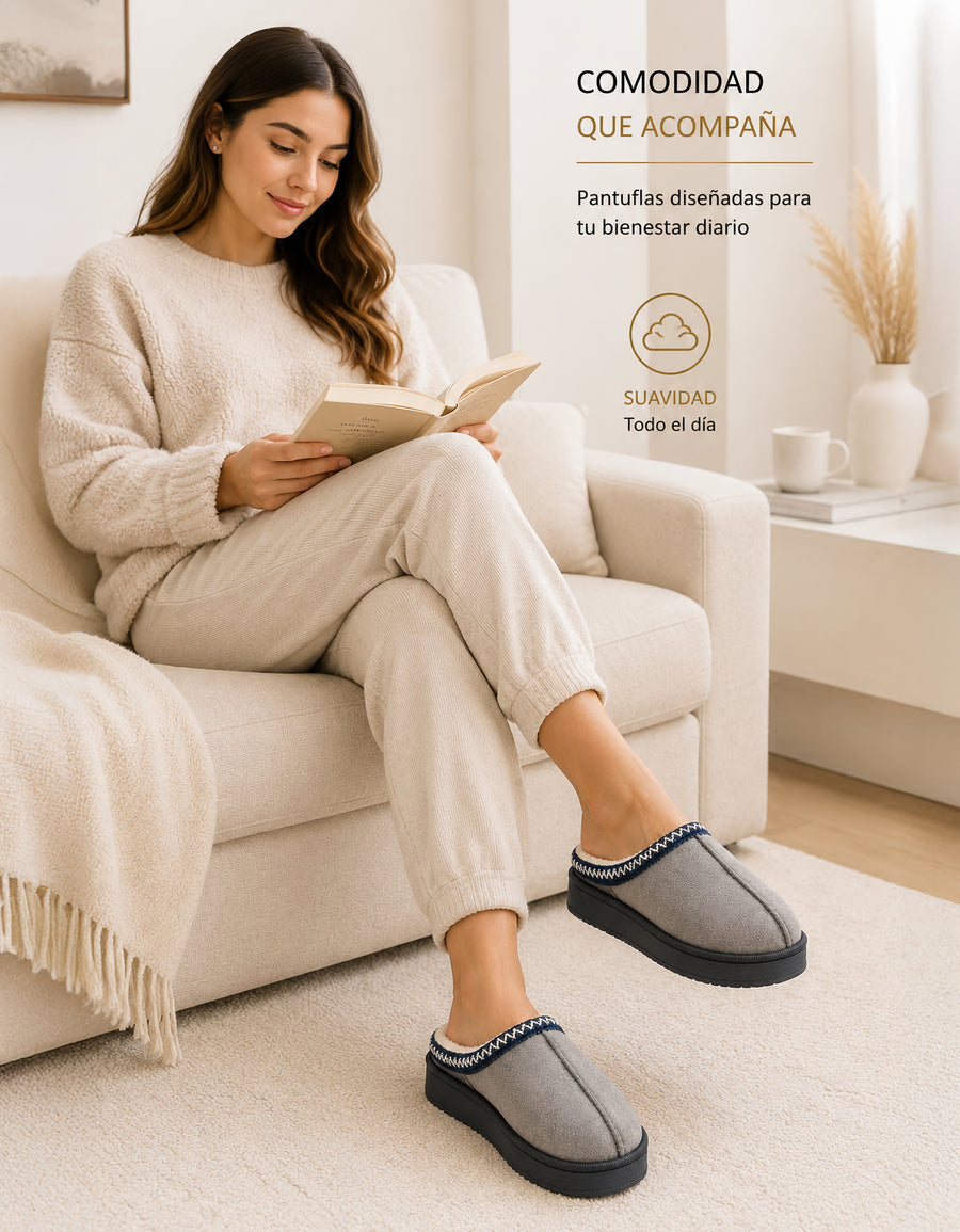 Pantuflas Cerradas Suaves Antiderrapantes color Gris