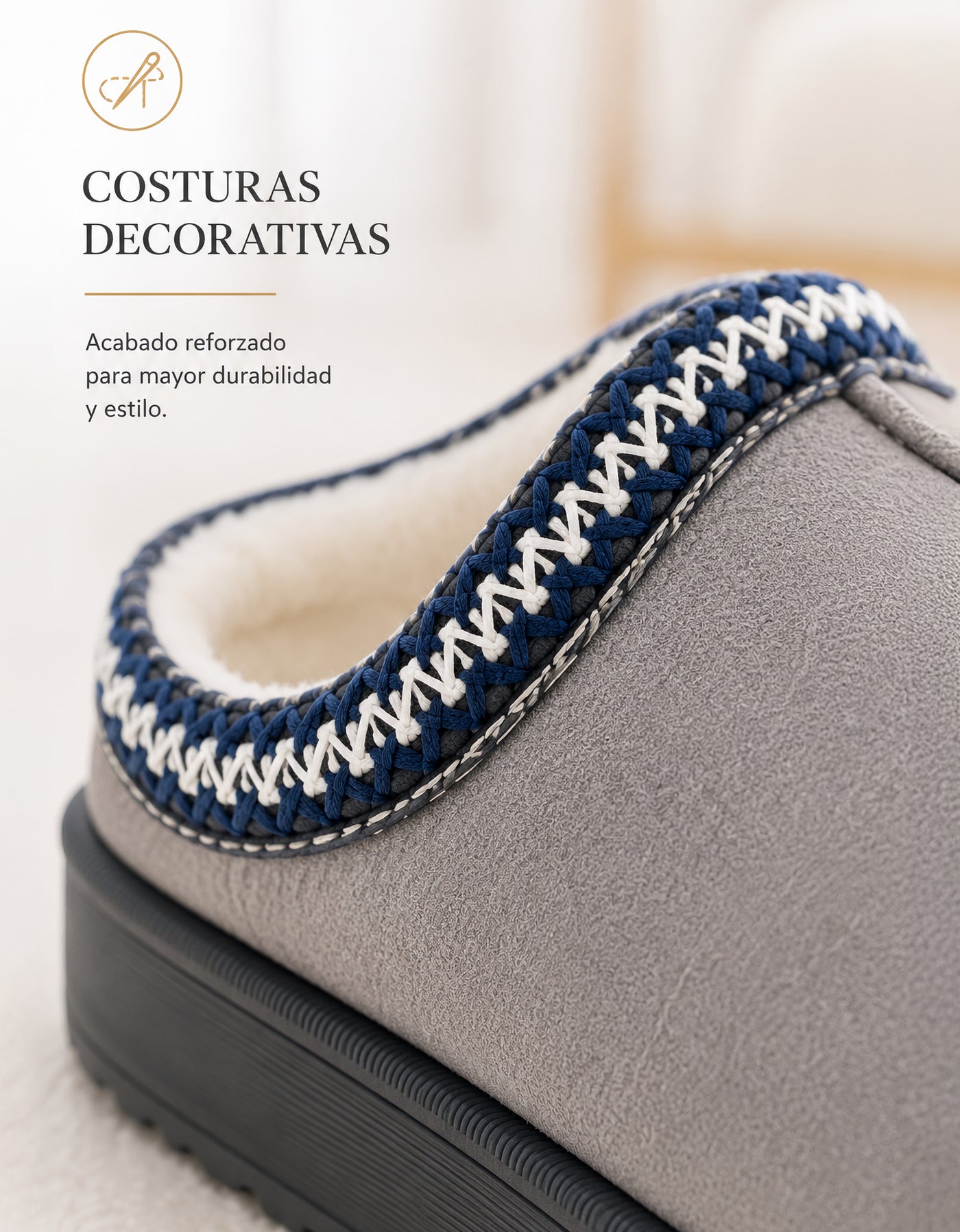 Pantuflas Cerradas Suaves Antiderrapantes color Gris