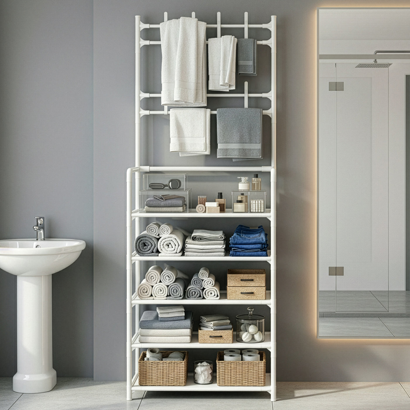 Perchero Metálico con Ruedas · Organizador de Closet color Blanco